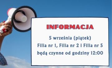 Zmiana godzin otwarcia w dniu 5 września 2025 roku